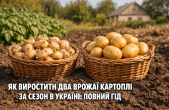 Два врожаї картоплі в Україні: кошики з сортами Рів'єра і Імпала на городі восени